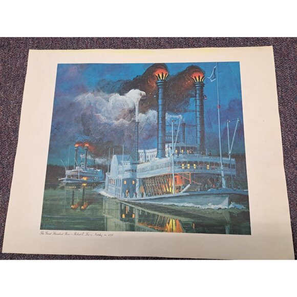 Vintage Historical Art Print The Great Steamboat Race 1870 20"x 16" - Picture 4 of 5